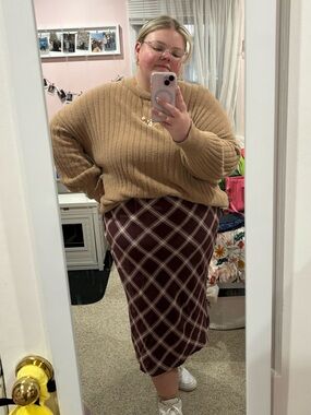 torrid Burgundy/Brown Plaid Midi Skirt